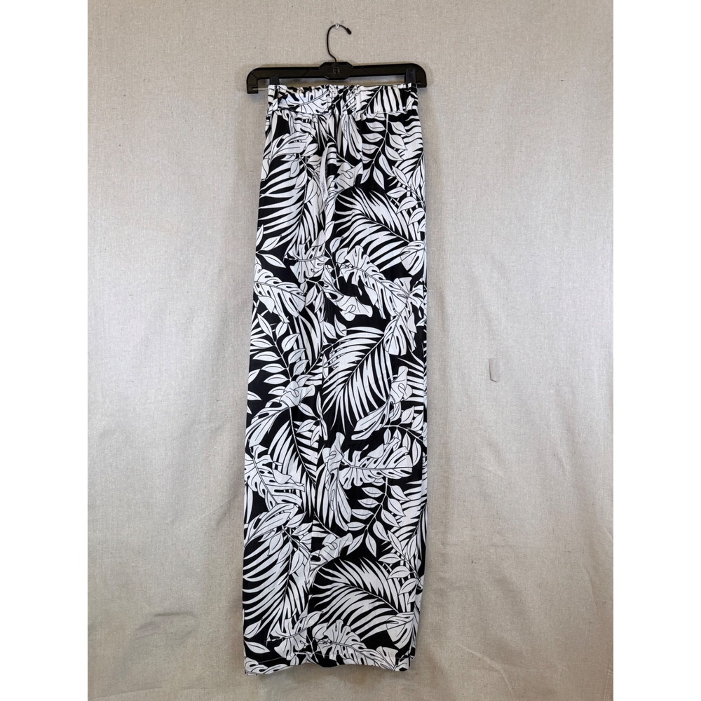 Freshwater Womens XL Tropical Palm Print Wide Leg Pants Black White NWT